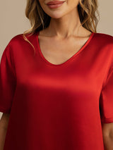 [Rouge Vineux] SilkSilky-FR Half Sleeve V Neck Chemises de nuit 005