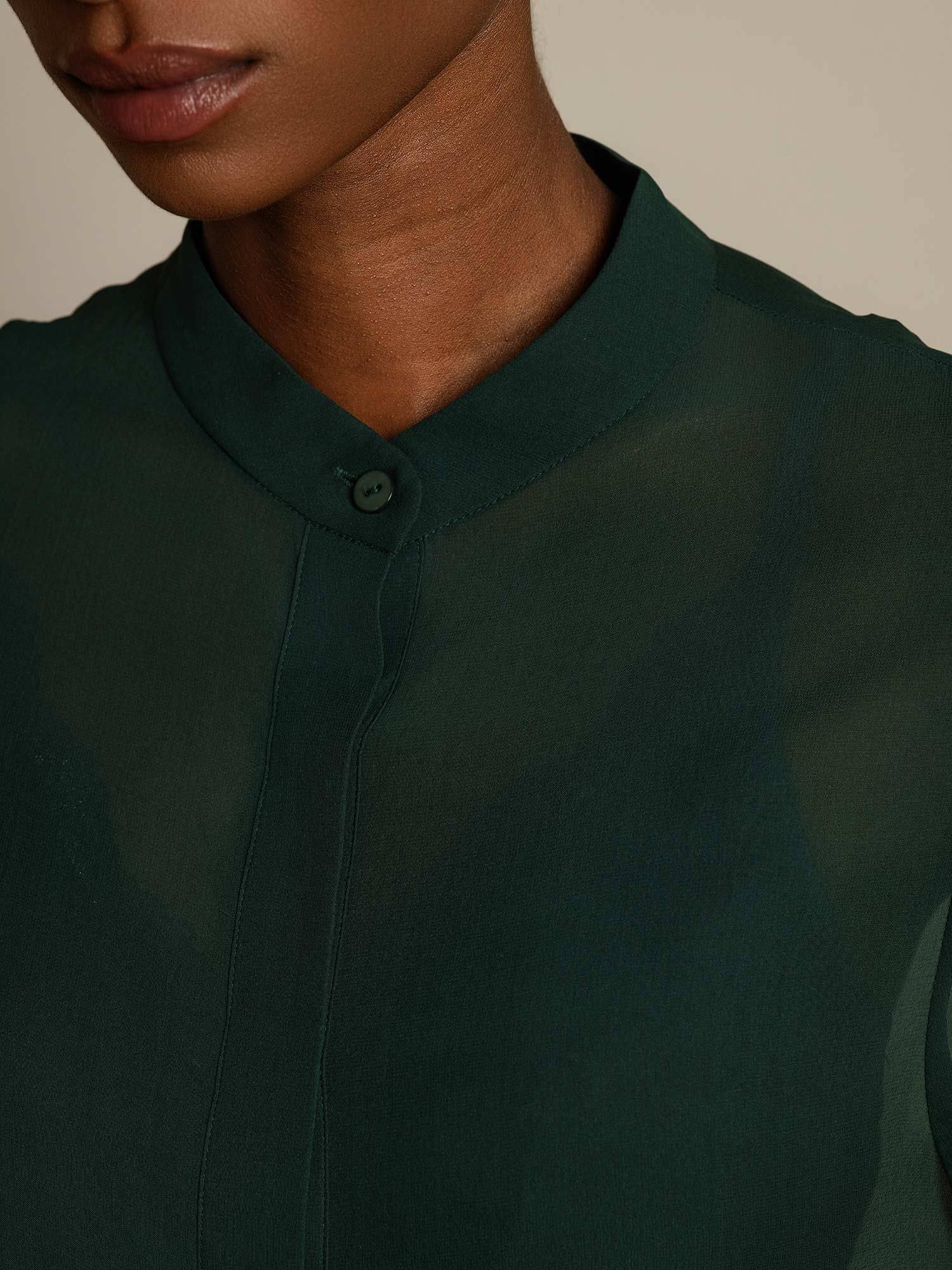 [Vert Foncé] SilkSilky-FR Soie Womens Shirt 004