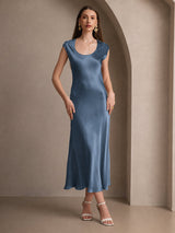 [Bleu Canard Véritable] SilkSilky-FR Cap Sleeve Robes 001