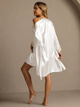 [Blanc] SilkSilky-FR 3/4 Sleeve V Neck Peignoir&Robe de Chambre 002