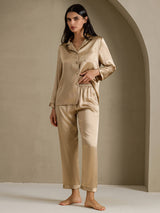 [Or Champagne] SilkSilky-FR Long Sleeve Lapel Collar Femme Pyjamas 007