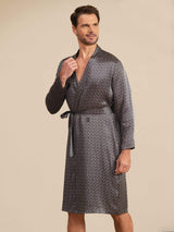 [Ginkgo Noir] SilkSilky-FR Long Sleeve V Neck Homme Peignoir 004