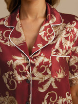 [Dragon Bordeaux] SilkSilky-FR Short Sleeve Lapel Collar Femme Pyjamas 005