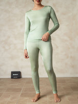 [Vert] SilkSilky-FR Long Sleeve Round Neck Sous Vêtements Longs Femme 003