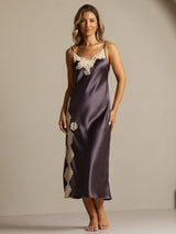 [Gris Pourpre] SilkSilky-FR Sleeveless V Neck Chemises de nuit 008