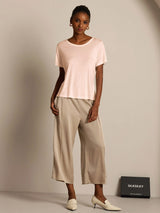 [Rose Clair] SilkSilky-FR Manches courtes Col Rond Femme T-Shirt 006