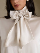 [Gris Clair] SilkSilky-FR Long Sleeve High Neck Blouse 004
