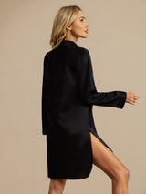 [Noir] SilkSilky-FR Long Sleeve Lapel Collar Chemise pour dormir 002