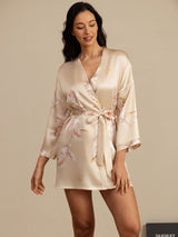 [Champagne] SilkSilky-FR 3/4 Sleeve Femme Peignoir 003