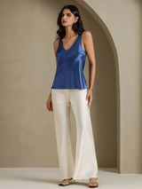 [Bleu Canard Véritable] SilkSilky-FR Sleeveless V Neck Top À Fines Brides 007