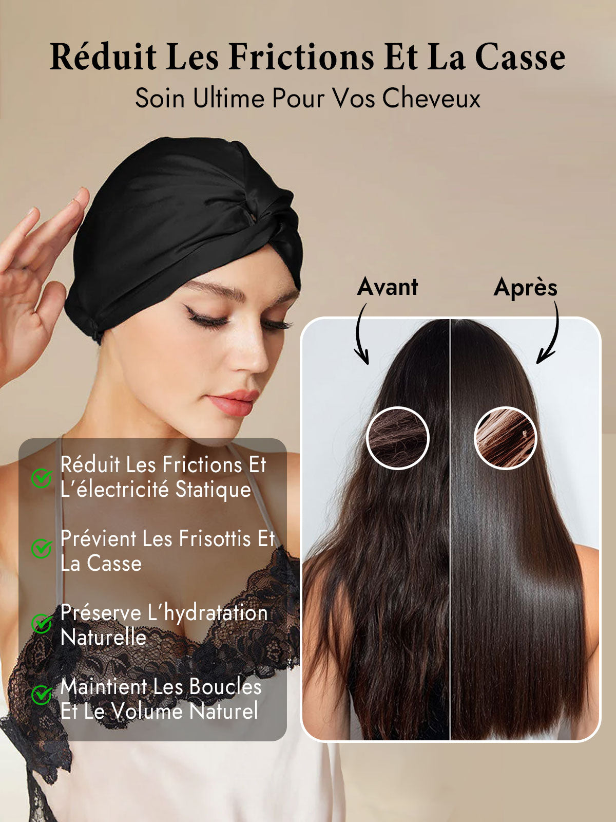 [Noir] SilkSilky-FR Bonnets de Nuit 005