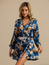 [Dragon Navy] SilkSilky-FR 3/4 Sleeve Femme Peignoir 005