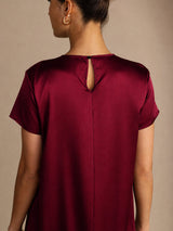 [Rouge Foncé] SilkSilky-FR Short Sleeve Crew Neck Robes 003