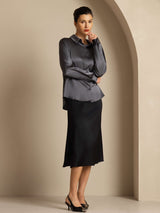 [Gris Foncé] SilkSilky-FR Long Sleeve Lapel Collar Femme Chemise 001