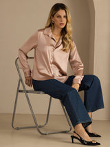 [Toscane] SilkSilky-FR Long Sleeve Lapel Collar Femme Chemise 005