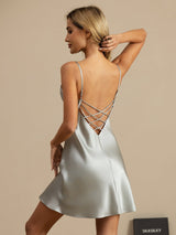 [Bleu Clair] SilkSilky-FR Sleeveless V Neck Chemises de nuit 001