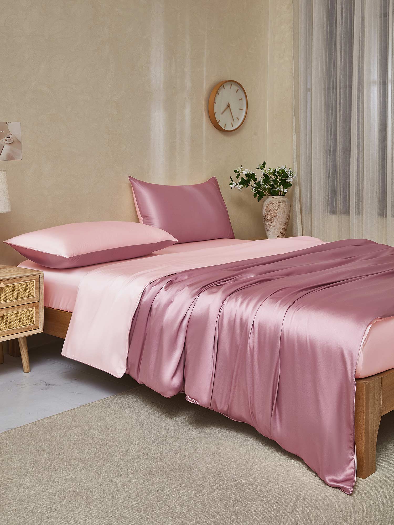 [MauvePâle+RoseClair] SilkSilky-FR 22Momme Pure Soie Bedding Set 003,