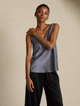 [Gris Foncé] SilkSilky-FR Sleeveless V Neck Top À Fines Brides 006