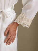 [Blanc] SilkSilky-FR 3/4 Sleeve V Neck Peignoir&Robe de Chambre 005