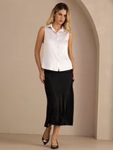 [Gris Clair] SilkSilky-FR Sleeveless Lapel Collar Femme Chemise 007