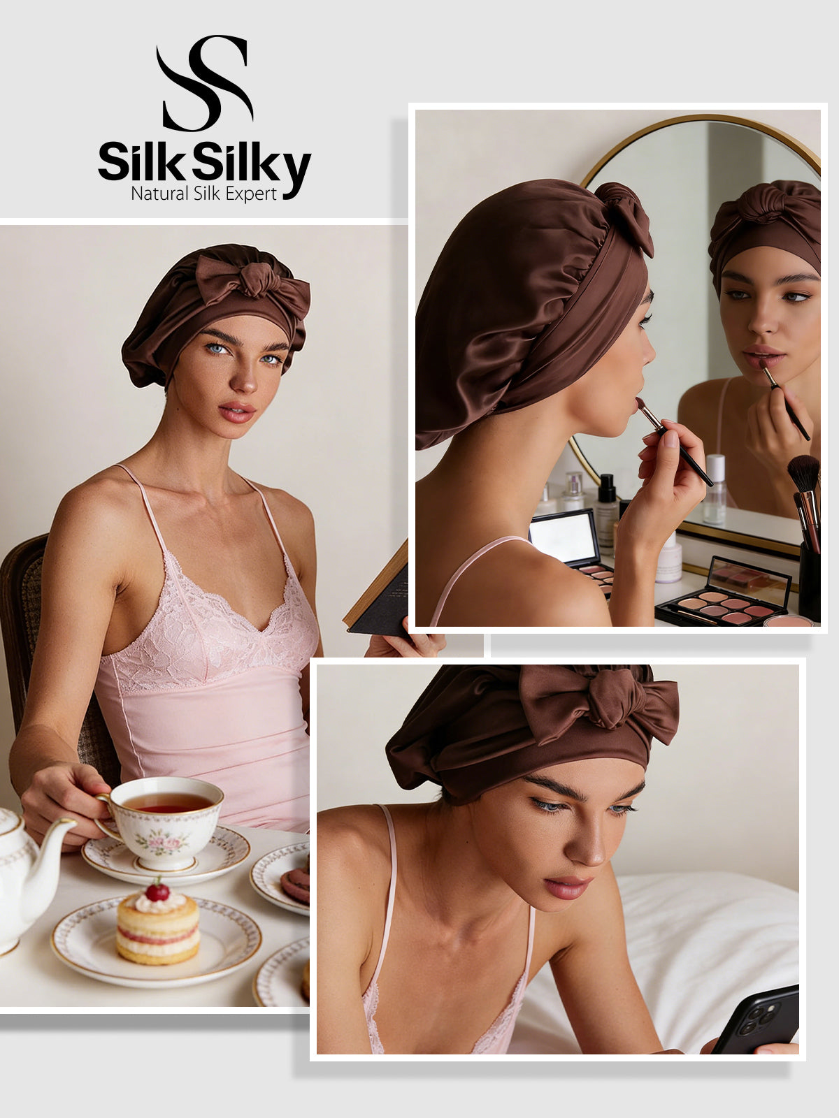 [Café] SilkSilky-FR Soie Sleep Cap 005