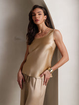 [Champagne] SilkSilky-FR Sans manches Col Carré Ensemble Camisole 008