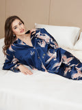 SilkSilky FR 19Momme Pure Soie Manches longues Revers Femme Pyjamas BleuFoncé 003