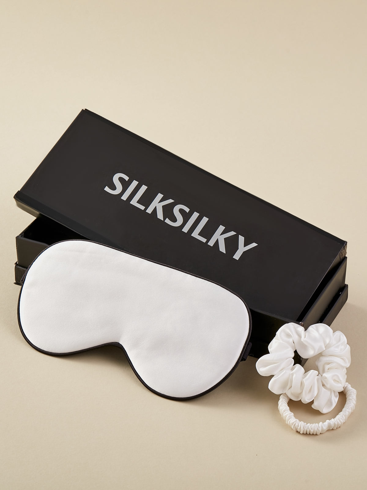 SilkSilky FR 19Momme Pure Soie Eye Mask Blanc 001