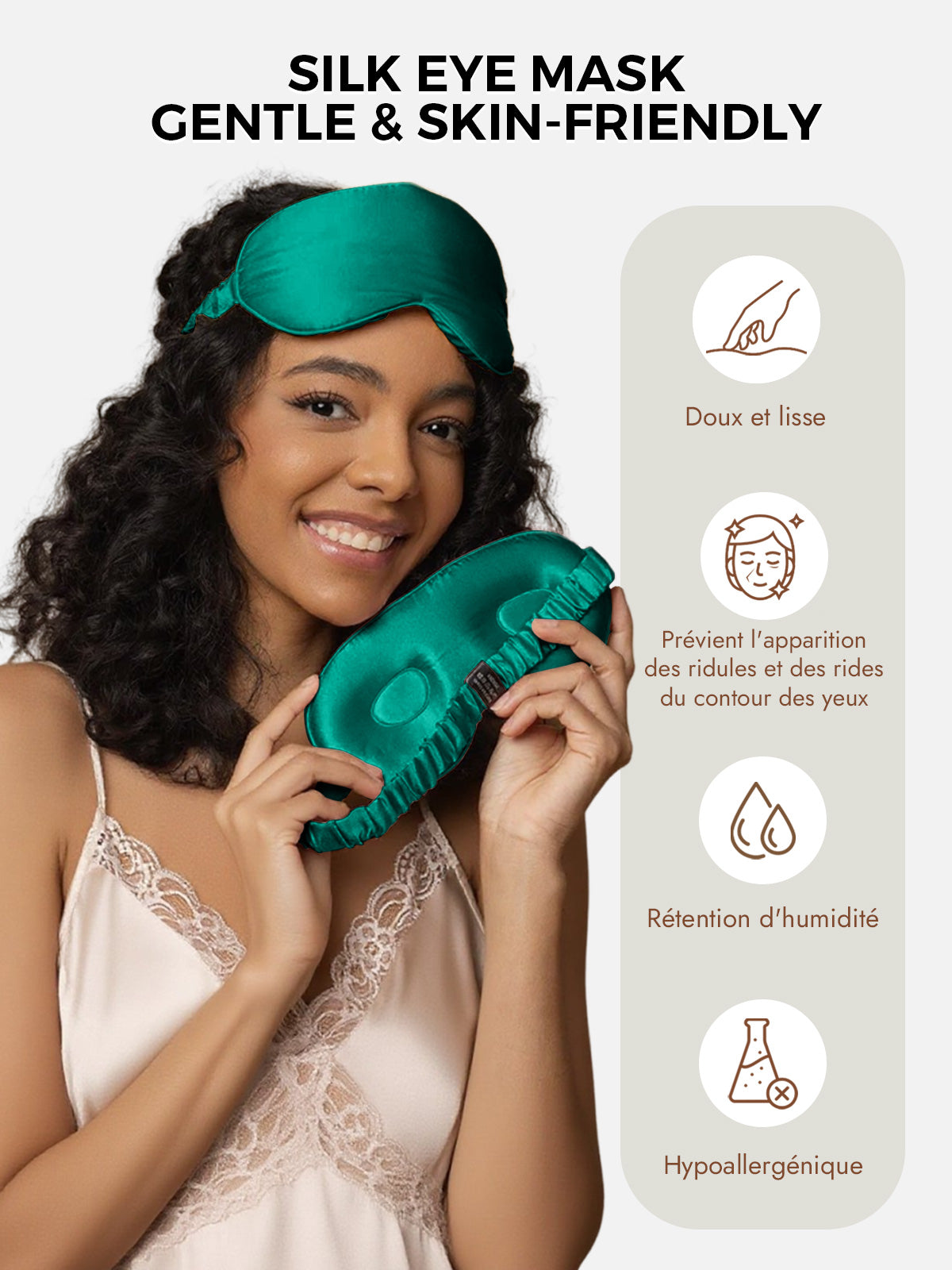 [Vert Foncé] SilkSilky-FR Soie Eye Mask 003