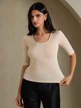 [Beige] SilkSilky-FR Half Sleeve Femme T-Shirt 006