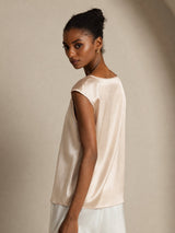 [Beige] SilkSilky-FR Cap Sleeve Round Neck Femme T-Shirt 007
