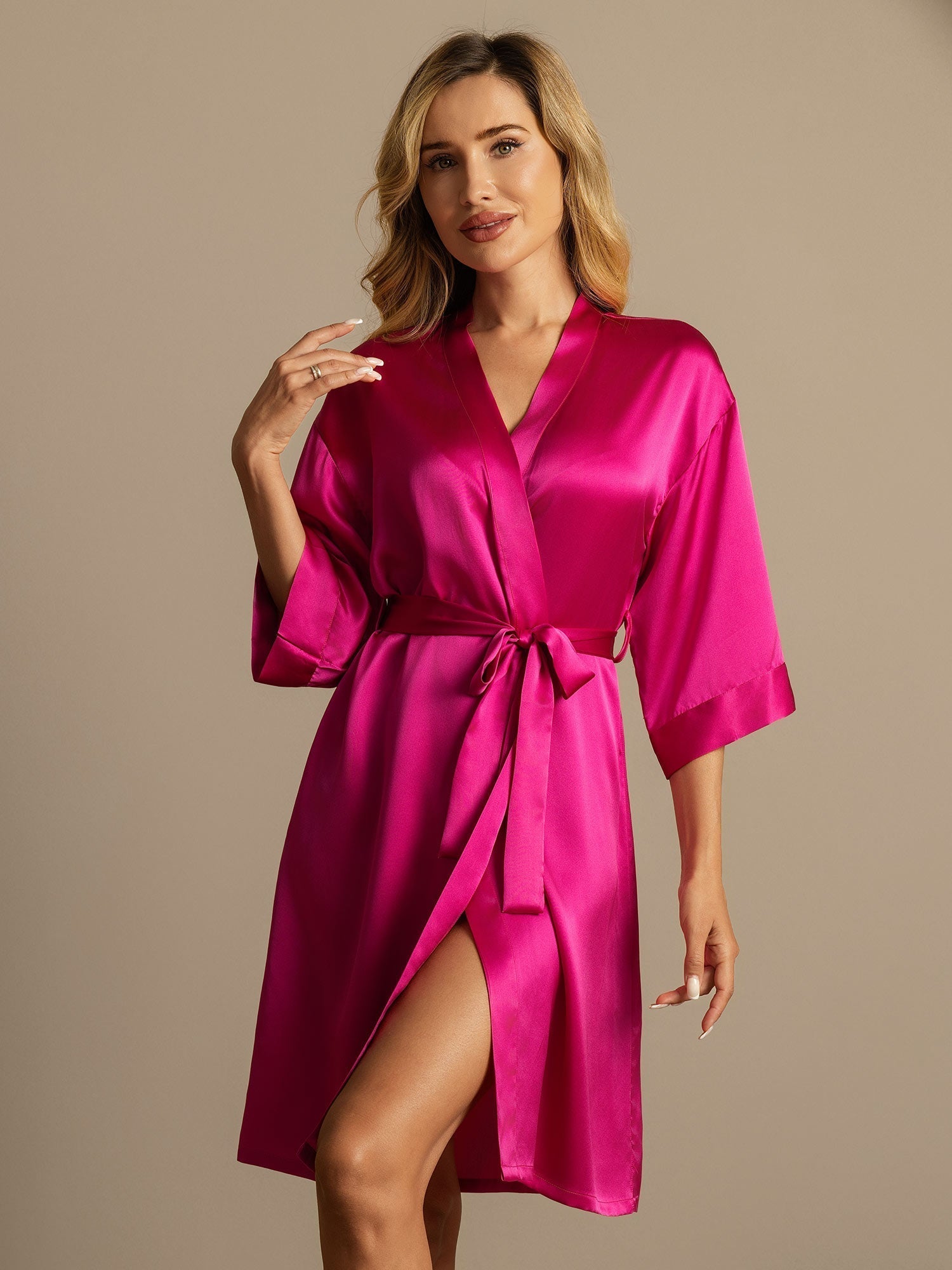 [Rose Rouge] SilkSilky-FR Pure Soie Womens Robe 005,
