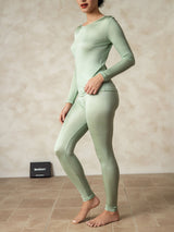 [Vert] SilkSilky-FR Manches longues Col Rond Sous Vêtements Longs Femme 002