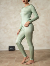 [Vert] SilkSilky-FR Long Sleeve Round Neck Sous Vêtements Longs Femme 002