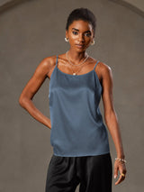 [Bleu Canard Véritable] SilkSilky-FR Spaghetti Strap Top À Fines Brides 001