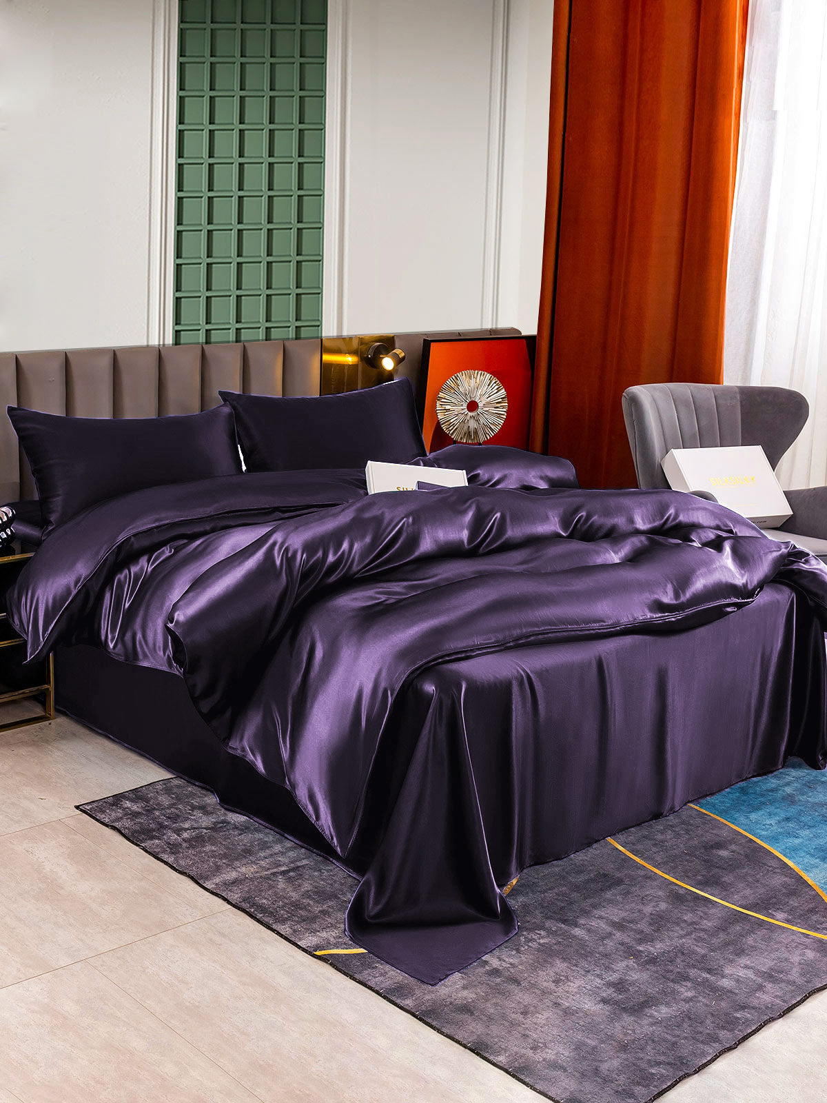 [Violet Foncé] SilkSilky-FR 22Momme Pure Soie Bedding Set 002,