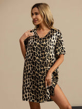 [Leopard] SilkSilky-FR Pure Silk Manches courtes Nightgown 004