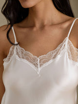 [Blanc] SilkSilky-FR Sleeveless Sweetheart Neck Chemises de nuit 004