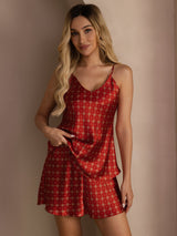 [Chaîne Bordeaux] SilkSilky-FR Sleeveless V Neck Ensemble Camisole 005
