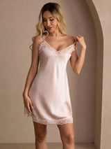[Rose] SilkSilky-FR Sleeveless V Neck Chemises de nuit 007