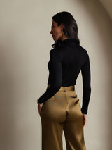 [Noir] SilkSilky-FR Manches longues Col Roulé Femme T-Shirt 002