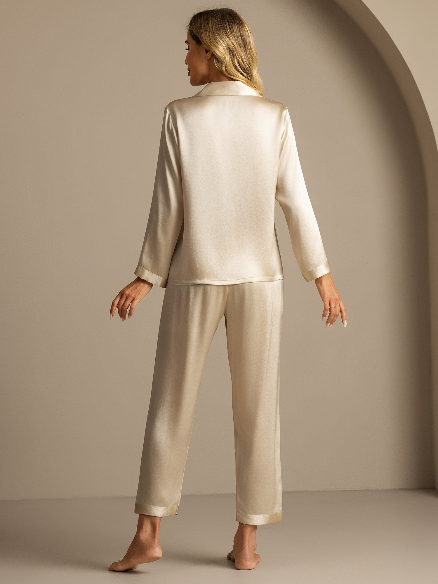 [Champagne] SilkSilky-FR Pure Soie Womens Pajamas 002,