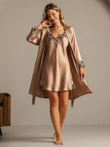 [Brun] SilkSilky-FR 3/4 Sleeve V Neck Peignoir&Robe de Chambre 009