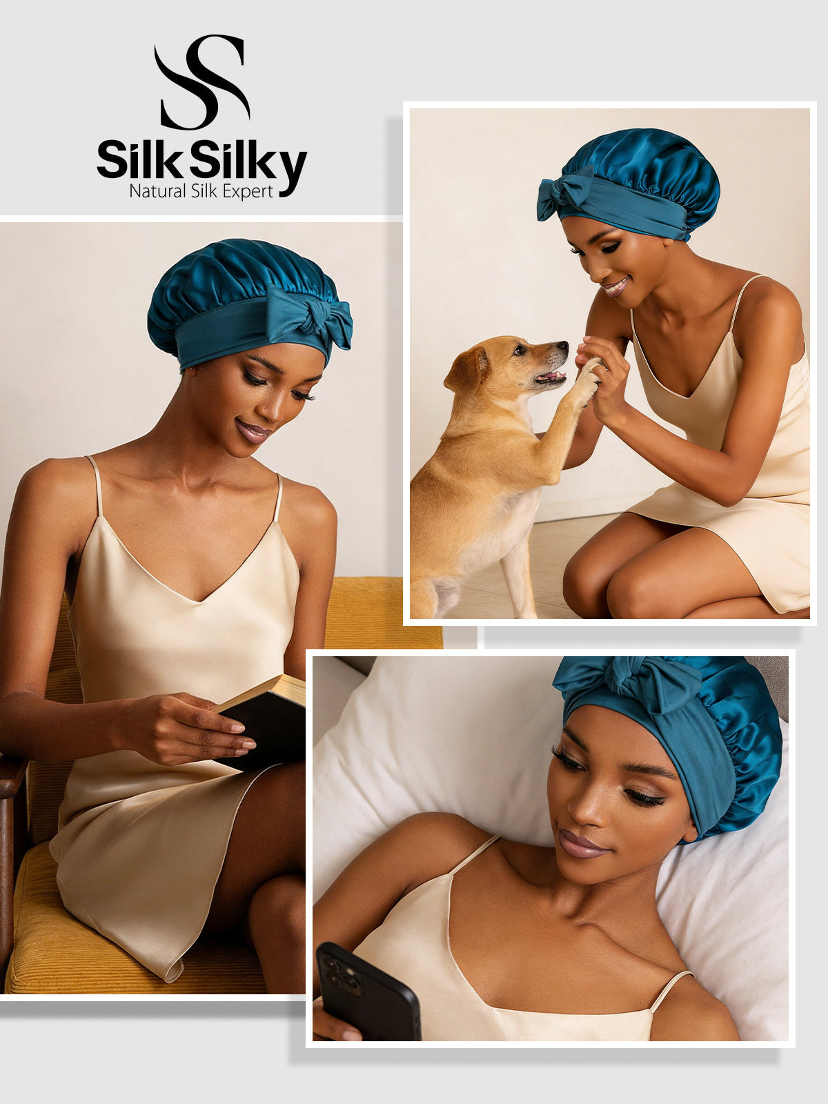 [Bleu Royal] SilkSilky-FR Soie Sleep Cap 005