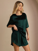 [Vert Foncé] SilkSilky-FR Short Sleeve Round Neck Femme Pyjamas 006