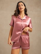 [Mauve Pâle] SilkSilky-FR Short Sleeve Lapel Collar Femme Pyjamas 004