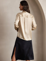 [Champagne] SilkSilky-FR 19Momme Manches longues À Nouer Blouse 002