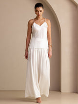 [Blanc] SilkSilky-FR Sleeveless V Neck Top À Fines Brides 005