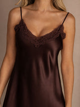 [Brun] SilkSilky-FR Sleeveless V Neck Chemises de nuit 004