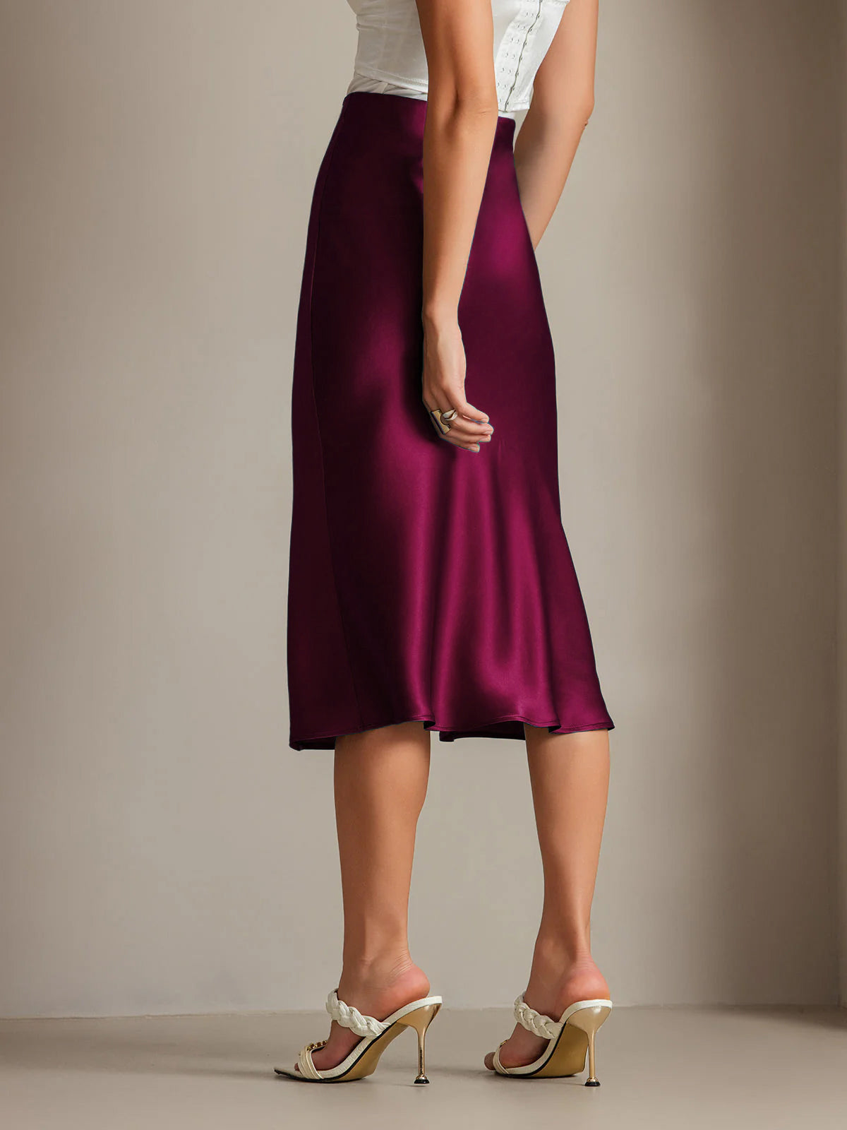 [Rouge Foncé] SilkSilky-FR 19Momme Pure Soie Skirt 002,